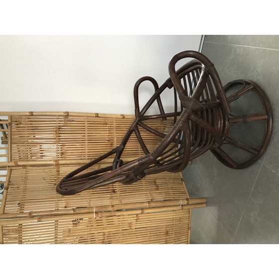 Image 1 of Vintage rattan swivel armchair with cushion