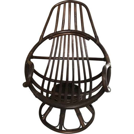 Image 1 of Vintage rattan swivel armchair with cushion