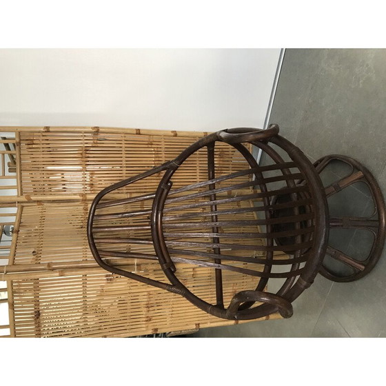 Image 1 of Vintage rattan swivel armchair with cushion