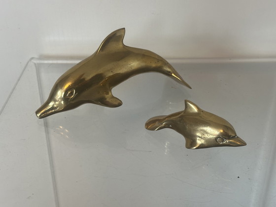 Image 1 of 2x Decorazione vintage anni '70 a forma di delfino in ottone