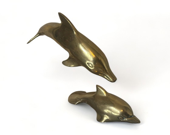 Image 1 of 2x Decorazione vintage anni '70 a forma di delfino in ottone