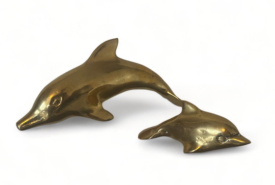 Image 1 of 2x Decorazione vintage anni '70 a forma di delfino in ottone