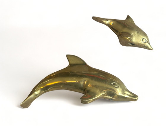 Image 1 of 2x Decorazione vintage anni '70 a forma di delfino in ottone