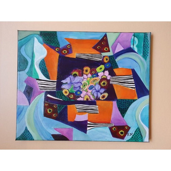 Image 1 of Dipinto acrilico vintage "Interrogazione" di Jocelyne Hoffelt, 2021