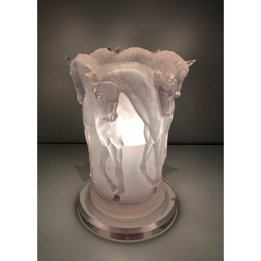 Vintage lamp with horse decoration in plexiglass, France 1970s