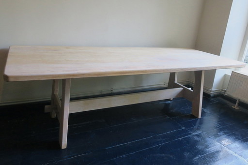 Large Mid-Century Limed Oak Dining Table 244 Cm X 100 Cm, 1950