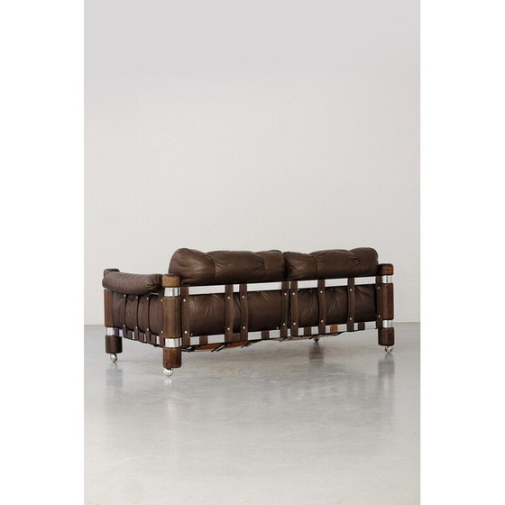 Image 1 of Vintage El Rancho 3-seater sofa in brown leather by Maija Aino Tuulikki Ruoslahti for the Kalustekiila Finland label, 1970
