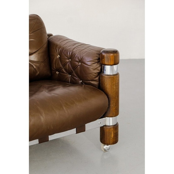 Image 1 of Vintage El Rancho 3-seater sofa in brown leather by Maija Aino Tuulikki Ruoslahti for the Kalustekiila Finland label, 1970