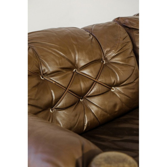 Image 1 of Vintage El Rancho 3-seater sofa in brown leather by Maija Aino Tuulikki Ruoslahti for the Kalustekiila Finland label, 1970