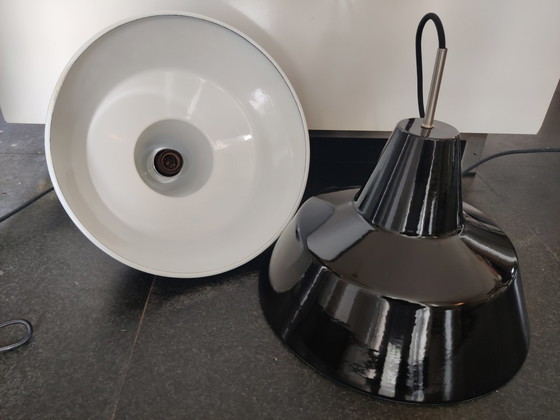 Image 1 of 2x black enamel pendant lamp