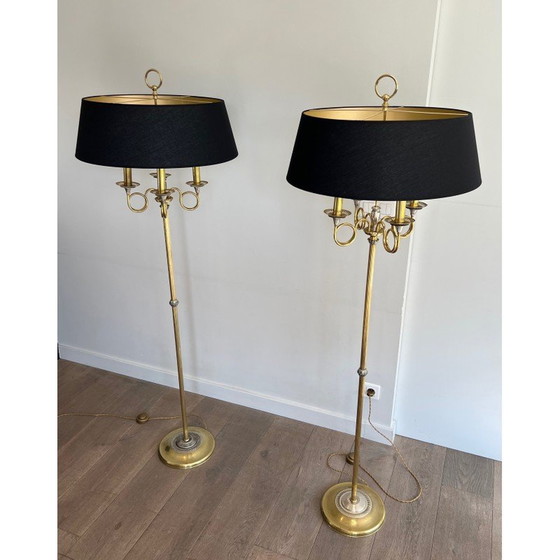 Image 1 of Pair of vintage floor lamps in brushed steel and brass