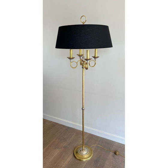Image 1 of Pair of vintage floor lamps in brushed steel and brass