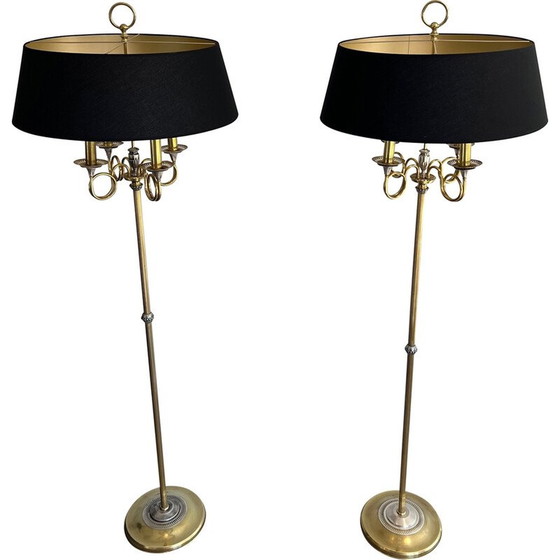 Image 1 of Pair of vintage floor lamps in brushed steel and brass