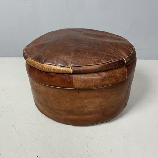 Vintage Leather Pouf