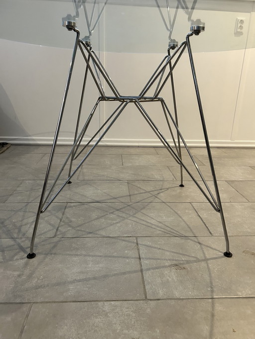 Wire frame (dining) table with glass top