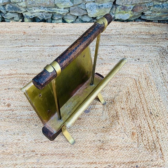 Image 1 of Vintage magazine rack in wood and brass