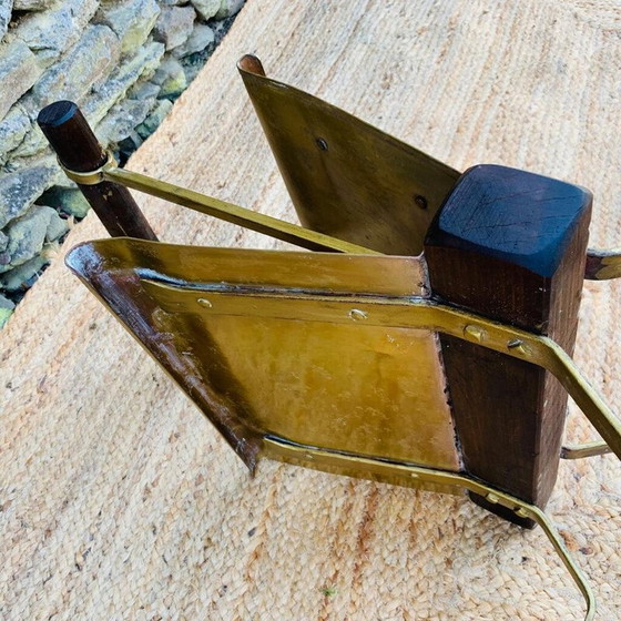 Image 1 of Vintage magazine rack in wood and brass