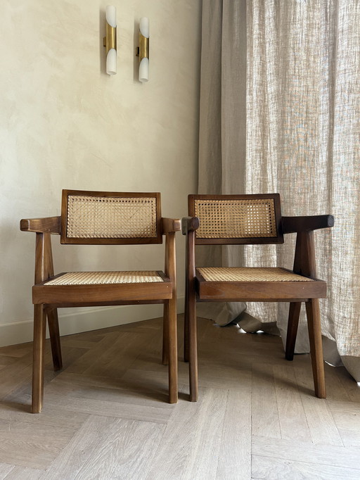 4X Detjer Dining / Office Chairs In Teak Wood And Rattan, 1950S Inspired