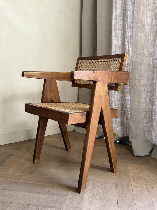 4X Detjer Dining / Office Chairs In Teak Wood And Rattan, 1950S Inspired