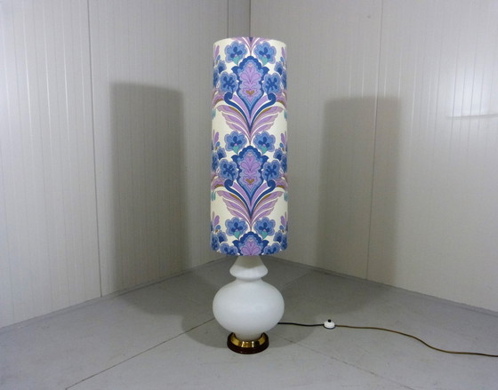 Image 1 of Large glass floor lamp with flower shade 1960's