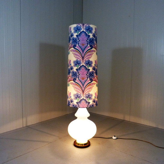 Image 1 of Large glass floor lamp with flower shade 1960's