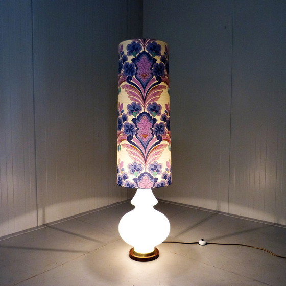 Image 1 of Large glass floor lamp with flower shade 1960's