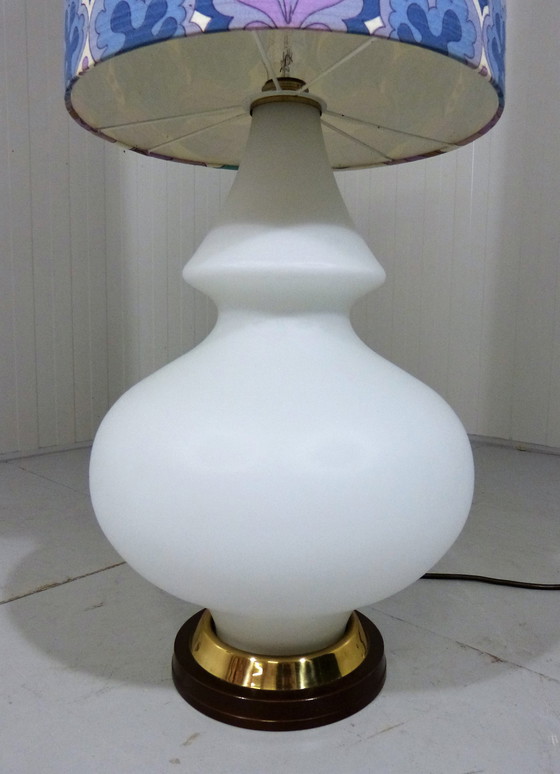 Image 1 of Large glass floor lamp with flower shade 1960's