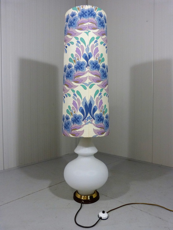 Image 1 of Large glass floor lamp with flower shade 1960's