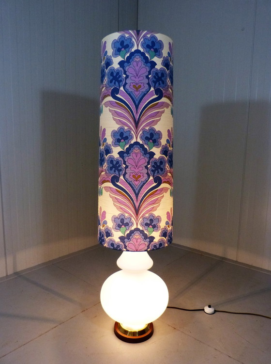 Image 1 of Large glass floor lamp with flower shade 1960's