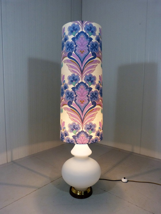 Image 1 of Large glass floor lamp with flower shade 1960's