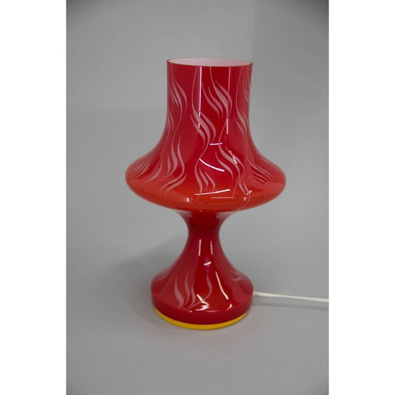 Image 1 of Vintage red glass table lamp by Valasske Mezirici, Czechoslovakia 1970s