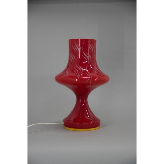 Image 1 of Vintage red glass table lamp by Valasske Mezirici, Czechoslovakia 1970s