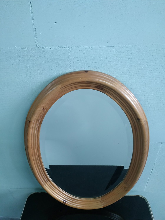 Image 1 of Vintage Oval Oak Faceted Mirror