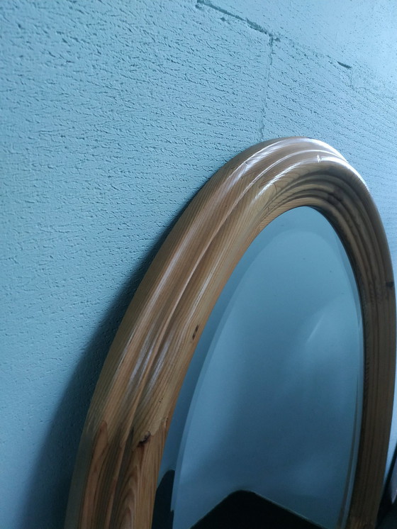 Image 1 of Vintage Oval Oak Faceted Mirror