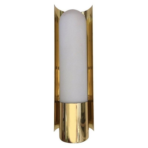 Vintage wall lamp in brass and opal glass by Glashütte Limburg
