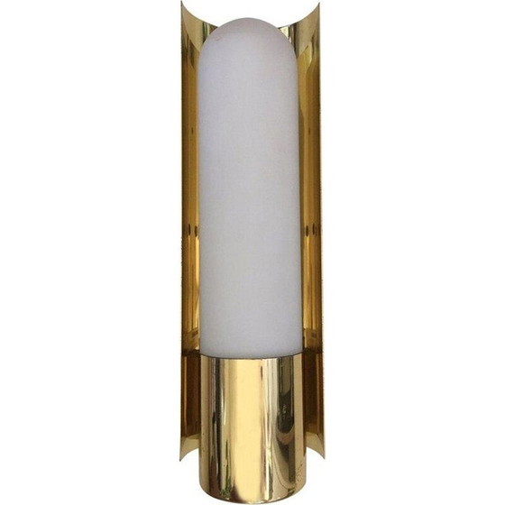 Image 1 of Vintage wall lamp in brass and opal glass by Glashütte Limburg