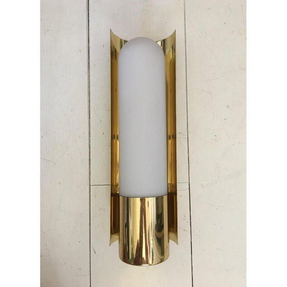 Image 1 of Vintage wall lamp in brass and opal glass by Glashütte Limburg