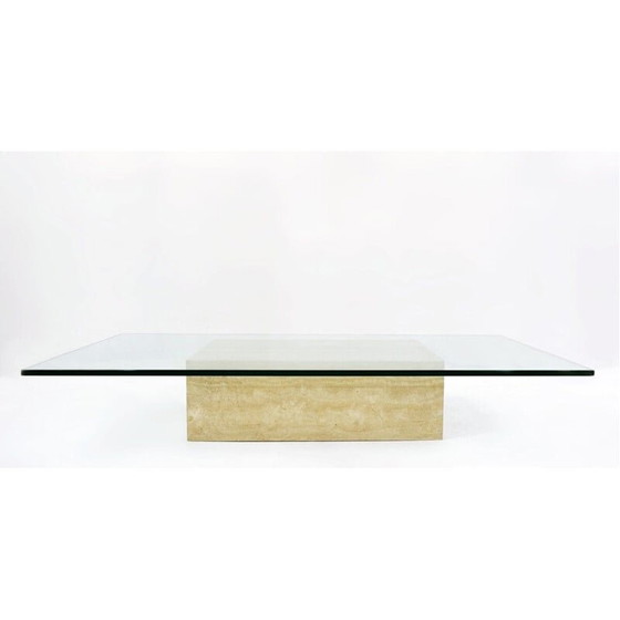 Image 1 of Vintage travertine and glass coffee table, 1970
