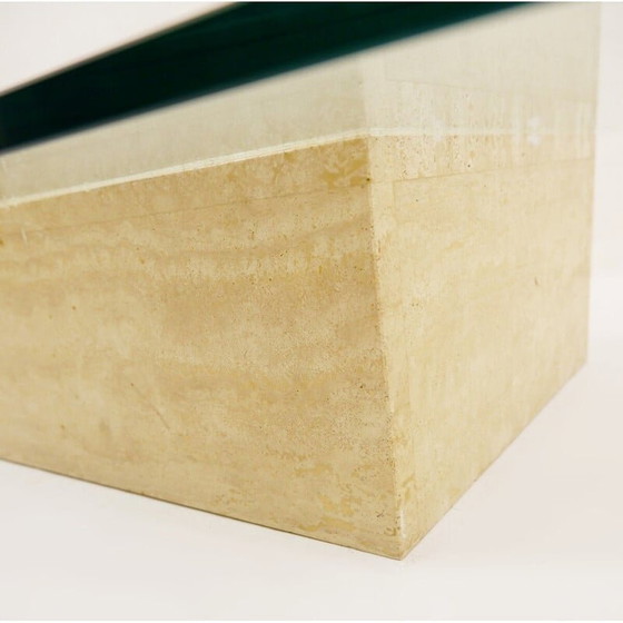 Image 1 of Vintage travertine and glass coffee table, 1970