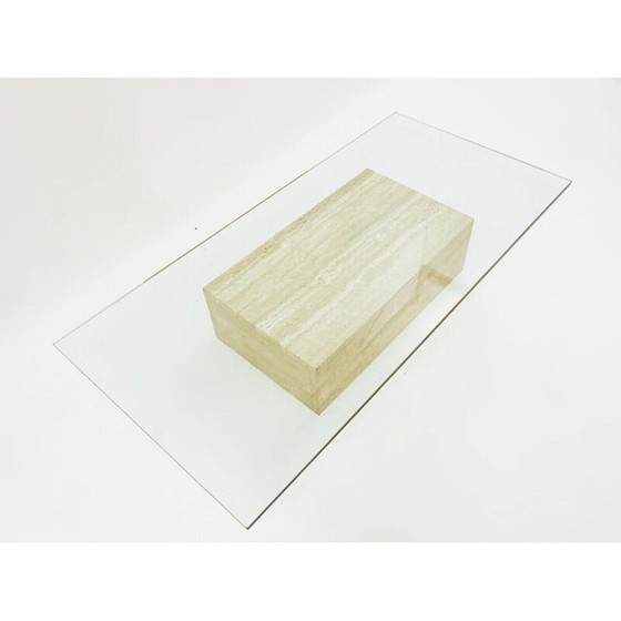 Image 1 of Vintage travertine and glass coffee table, 1970