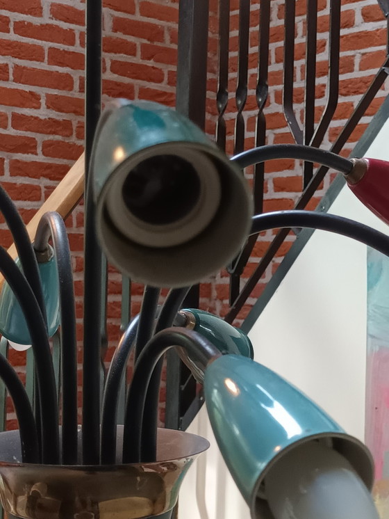 Image 1 of Italian Colorful Brass Chandelier - 1950s