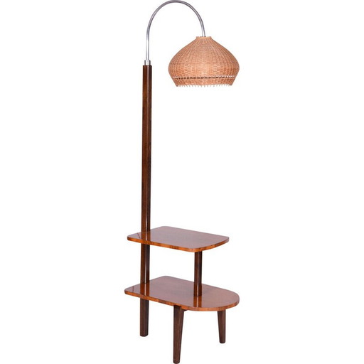 Vintage walnut Art Deco floor lamp by J. Halabala for UP Závody, Czech 1930s