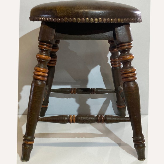 Image 1 of Victorian Tudor Low Elm Bar Stool, England, 1900S