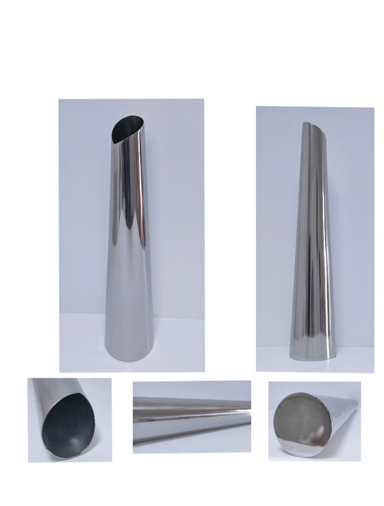 Image 1 of Large 90's Stainless Steel Design Vase