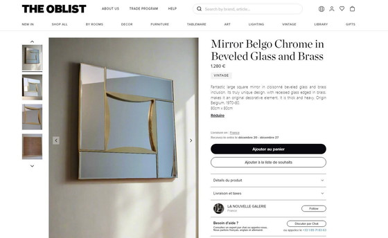 Image 1 of Deknudt - Gorgeous 1970's Deknudt Large Square Mirror Gold Cloisonné