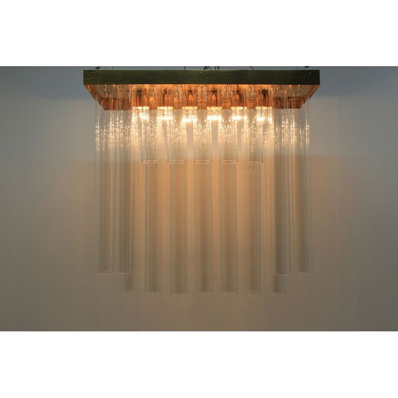 Image 1 of Vintage chandelier and pair wall lamp of sconces in patinated brass by Kamenický Šenov, 1960