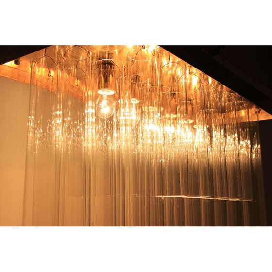 Image 1 of Vintage chandelier and pair wall lamp of sconces in patinated brass by Kamenický Šenov, 1960