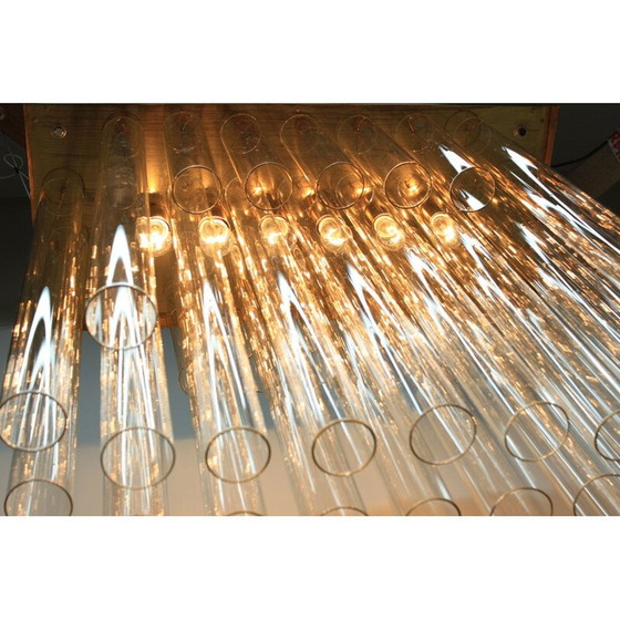 Image 1 of Vintage chandelier and pair wall lamp of sconces in patinated brass by Kamenický Šenov, 1960