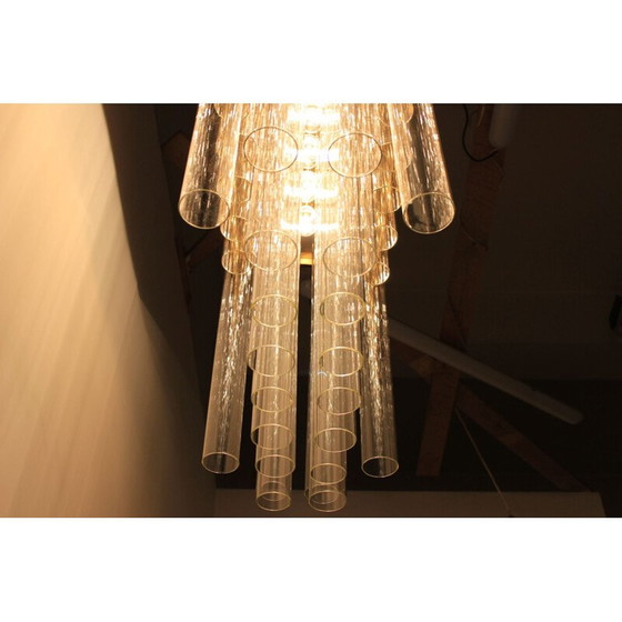 Image 1 of Vintage chandelier and pair wall lamp of sconces in patinated brass by Kamenický Šenov, 1960