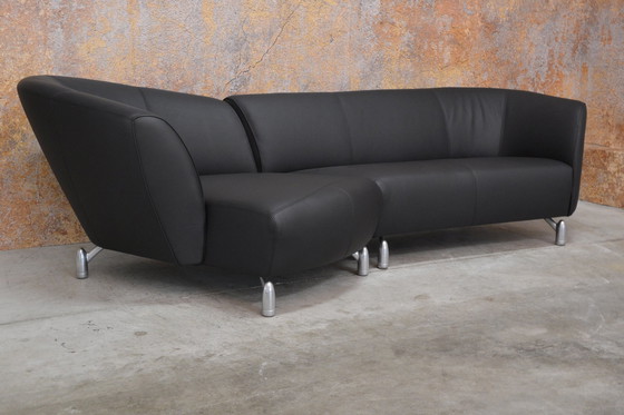 Image 1 of Newly Upholstered Black Leather Leolux Pupilla Corner Sofa